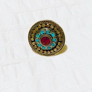 Sterling Silver ring with brass, turquoise & coral